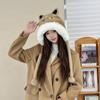Gorro de gatito lindo con forro de felpa, engrosado, protección para las orejas, guantes, cálido para otoño e invierno, de felpa de dibujos animados, nuevo, versátil, gorro Lei Feng