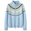 Cárdigan de punto de cachemira con cuello semi-alto para mujer, nuevo modelo 2026, top de jacquard Fair Isle en bloques de color, abrigo grueso de cachemira