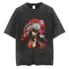 Camiseta Vintage Lavada Street Hip-Hop Anime Gojo Satoru Jujutsu Kaisen Gráfica Casual Algodón Verano Manga Corta