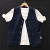 Clássico Jeans azul escuro Japonês Solteiro Masculino Casual Colete Combina com tudo Decote V Vintage Casaco da Moda