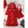 Lingerie sexy babydoll de renda em malha transparente com suspensório robe conjunto de pijama sexy europeu e americano transfronteiriço atacado