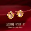 Pendientes de Plata de Ley S925 de Carpa de la Suerte para Niñas Nuevos Pendientes Chinoserie Lujo Accesible Joyería para Orejas de Esmalte de Calcedonia Antigua Nuevo Estilo