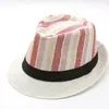 Sombrero de Paja Personalizado Transfronterizo, Sombrero de Sol para Playa, Sombrero Fedora Pequeño, Sombrero Jazz Retro Rayado, Sombrero de Protección Solar para Viajes al Aire Libre