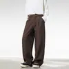 Pantalones de vestir rectos y fluidos de color liso de alta gama de marca moderna para hombre, pantalones casuales versátiles de pierna ancha y corte holgado estilo retro americano