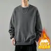Novo em estoque, blusa masculina com forro de fleece para o outono, suéter versátil, moderna e casual, feita de fleece austríaco, gola redonda, corte solto, mangas compridas