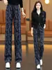 Pantalones Florales de Lana para Mujer, Pantalones de Pierna Ancha Estampados para Otoño e Invierno, Cintura Alta, Caída Suave, Nuevo Estilo 2026, Corte Holgado, Adelgazantes, Pantalones Casuales de Pierna Recta