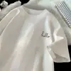 Chegada Nova Verão 2025 Camiseta Solta de Manga Curta Masculina Estilo Hong Kong Algodão Puro Marca Tendência Estampada de Carro Gola Redonda Manga Meia-manga nos Ombros