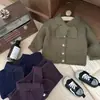 Suéter para Bebé Estilo Coreano 2025 Primavera Nuevo Estilo para Niños Bufanda de Lazo Estilo Occidental Cardigan Tejido Chaqueta Versátil