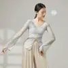 Traje de Danza Clásica China para Mujer, Elegante Estilo Antiguo Color Degradado Gasa Manga Larga Conjunto de Práctica