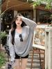 Playera Fina Micro Estilo Coreano Espalda Descubierta Cuello Redondo Manga Larga para Mujer Verano Suelta Chic Azul Dulce Chica Caliente Top Protector Solar