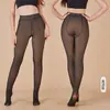 Pantalones de base falsos transparentes de nueve puntos transfronterizos que revelan la piel con terciopelo añadido, imprescindibles de otoño e invierno para piernas desnudas, pantalones de base cálidos de otoño e invierno que revelan la piel para mujer