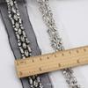 Nuevas Accesorios de Borde de Ropa Hechos a Mano DIY con Malla de Encaje de Pedrería de Lujo de Tres Filas y Encaje de Diamante