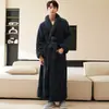Bata de Noche para Hombre Otoño e Invierno Nuevo Coral Fleece Cálido Ropa para el Hogar con Forro Polar Bata Engrosada Pijamas de Talla Grande para Parejas