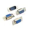 Conector tipo pino DB9 para solda com fio, cola azul, plug de porta serial, cabeça de solda RS232, cabeça fêmea/furo/DB9/cabeça macho/pino
