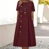 2025 Vestido Novo Europeu e Americano Estação Independente Aliexpress Casual Decoração de Botão Bolso Dobrado Vestido Midi
