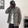 Camisa de manga larga a cuadros retro americana para hombre, diseño de otoño, bolsillo de nicho, aspecto desgastado, corte holgado, camisa elegante y genial
