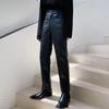 Calça casual punk da moda com cintura elástica em couro PU masculina calça de terno imitação couro calça de couro skinny calça de terno brilhante moda cabeleireiro