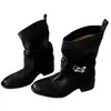 Botas de Montaria Super Macias de Couro de Vaca com Fivela de Metal Salto Bloco Altas até o Joelho para Mulheres Emagrecimento Versátil Bico Redondo Estilo Britânico Botas de Cowboy Ocidentais