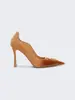 Sandalias de Tacón Alto Fino con Punta, Charol, Sin Espalda y Llavero, para Mujer, Verano