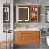 Juego de gabinete de baño de roble con lavabo cerámico integrado, tocador de baño, lavabo, lavabo de baño