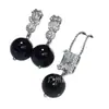 Pendientes Colgantes de Obsidiana Negra Natural Perfectamente Redonda con Oro, Diamante Brillante Estilo Princesa Diana, Pendientes Colgantes Exquisitos, Elegantes y de Alta Gama