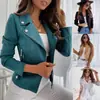 Europa y Estados Unidos comercio exterior transfronterizo explosiones otoño e invierno damas cuero cremallera botón decoración ajustado casual abrigo disponible