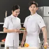 Roupa de trabalho para chef, manga curta, fina e respirável para o verão, adequada para uso em hotel, restaurante e cozinha, uniforme de chef resistente à sujeira para homens