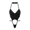 Body Zeriluna con Cuello Halter, Huecos, Abertura en la Entrepierna, Transpirable, Cómodo, Sexy, con Tirantes, No Ajustado