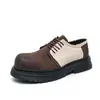 Sapatos Casuais Masculinos de Couro com Biqueira Larga, Estilo Britânico Retrô em Camurça, Sola Grossa, Bloqueio de Cor, Novo Estilo Transfronteiriço