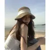 Vento de feriado ~ selvagem! Chapéu de Palha Elegante Japonês com Fita Respirável Chapéu de Pescador Feminino de Verão para Protetor Solar na Beira-Mar