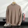 Suéter de Cachemira Nuevo para Hombre Otoño e Invierno Tejido de Punto Color Sólido Jersey Capa Base Suéter de Lana Agradable a la Piel Suéter de Lana de Cuello Medio Alto