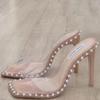 Zapatos de Tacón Alto Abiertos con Pedrería para Mujer 2026 Primavera/Verano Nuevos Sandalias Transparentes Color Nude de Nicho con Tacones Finos y Punta Cuadrada para Uso en Exteriores