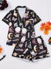 Shorts de Manga Curta para Halloween Transfronteiriço Pijama Feminino Estampa Digital Cardigan Conjunto de Pijama Europeu e Americano Roupa de Casa Atacado