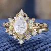 Super Popular Bestseller Transfronterizo: Anillo de Piedra Lunar Incrustada, Anillo de Pareja Versátil de Moda para Mujer con Zircón en Forma de Lágrima, Estrella y Luna