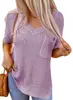 2023 Amazon comércio exterior transfronteiriço verão gola V solto manga curta fenda lateral aberta bolso casual suéter de malha feminino
