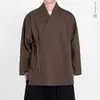 Abrigo de hombre estilo chino con cuello cruzado y amarre, nuevo cárdigan holgado estilo chino con tapeta diagonal, top casual retro de lana inspirado en el Zen