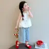 Conjunto de Verão para Meninas 2026 Novas Roupas de Verão Infantis Casual Colete sem Mangas Calça de Perna Larga Xadrez Conjunto de Duas Peças para Bebê