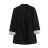 Comercio exterior al por mayor primavera nuevo estilo europeo y americano mezcla de lino manga traje chaqueta traje de color liso chaqueta