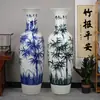 Jingdezhen Porcelana Azul y Blanca Pintada a Mano Bambú Paz Cerámica de Pie Gran Jarrón Hotel Apertura de Empresa Regalo de Inauguración Adornos