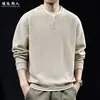 "Moletom com blocos de cor, estilo duas peças falsas" em lã mesclada, estilo old money, para homens, gola V, modelagem solta, peso pesado, manga longa, novo estilo de outono