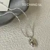 Collar con colgante ovalado de plata de ley S925 para mujer, estilo ins coreano, nicho de lujo ligero, cadena de clavícula en capas de alta gama
