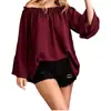 2026 Novo Produto Transfronteiriço Amazon Europeu e Americano Comércio Exterior Feminino Casual Ombro a Ombro Solto Manga Longa Manga Sino Camiseta Feminina