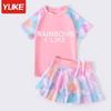 Traje de baño para niñas, Tallas mediana y grande, Traje de baño de una pieza con mangas cortas, Traje de baño de secado rápido con protección solar para niñas, Estilo deportivo Pequeña Princesa