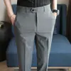 Pantalones de Hielo de Seda Finos de Verano con un Toque de Alta Gama, Estilo Commuter de Negocios, Pantalones Casuales Rectos Cortos sin Arrugas, Pantalones Largos Versátiles