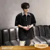 Camiseta de manga corta con cuello de camisa de estilo americano, media cremallera, efecto dos piezas, para hombre, marca de moda de alta calle para verano, camisa elegante y fresca de manga corta