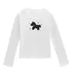 Camiseta negra de cuello en U y manga larga para mujer, nuevo estilo primavera y otoño, estampado de poni de dibujos animados, corte ajustado, top versátil para mujer
