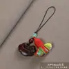 Jacarandá Esculpido Ruyi Lótus Cadeado da Paz Pingente de Celular Pingente de Chaveiro Estilo Étnico Joia para Pendurar em Bolsa de Brinquedos