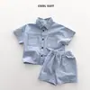 Conjunto de Camisa de Mezclilla de Manga Corta con Bolsillo y Shorts para Bebés Niños y Niñas Estilo Coreano, Atuendo Elegante de Moda de Verano