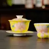 Colección de Juego de Té Cerámico para el Hogar Pintado a Mano con Lirio Amarillo de Porcelana Arita de las Dinastías Tang y Song, Juego de Té Kung Fu, Tetera, Gaiwan, Tazas de Té