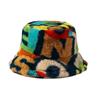 Sombrero de Peluche con Letras de Colores, Sombrero de Pescador, Cálido Sombrero de Cubo para Otoño e Invierno